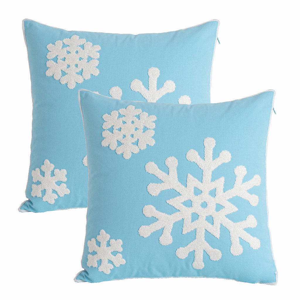 AFIRMLY 18x18,Cotton Christmas Blessing Throw Pillow Cover for Bed Sofa Cushion Car Snowflake Embroideried Pillowcases,1pair Blue