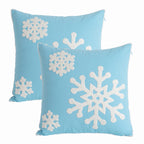 AFIRMLY 18x18,Cotton Christmas Blessing Throw Pillow Cover for Bed Sofa Cushion Car Snowflake Embroideried Pillowcases,1pair Blue