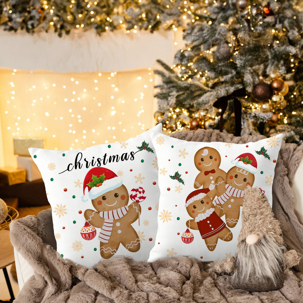 ROXMART Winter Christmas Gingerbread Pillow Covers 18x18 Set of 2, Gingerbread Christmas Decor, Holiday Winter Xmas Ginger Bread Decorative Pillow Covers for Couch Sofa Bedroom Living Room Home