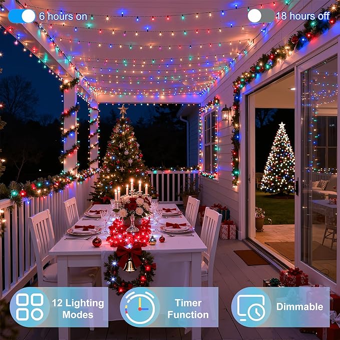 750LED Christmas Lights Outdoor Use, 240ft 12 Modes Multicolor LED String Lights with Timer Dimmable, Waterproof Christmas Tree Lights for Xmas Patio Yard Fence Balcony Garden Decor Multicolor