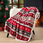 PAVILIA Christmas Sherpa Throw Blanket, Red & White Snowflake, Reindeer, Reversible Fleece & Sherpa Cozy Winter Blanket for Couch & Bed, 50x60, Christmas & Holiday Decor