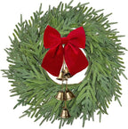 22 inch Norfolk Pine Wreath with Bow and Bell,Christmas Wreaths for Front Door,Artificial Real Touch Wreath for Door Wall Windows Mantle Outdoor Christmas Decoration
