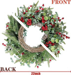 Sggvecsy 22 Inch Artificial Christmas Wreath for Front Door Xmas Red Berry Wreath with Pine Needles Pine Cones Eucalyptus Leaves Christmas Decorations for Winter Wall Outdoor Home Holiday Xmas Decor