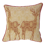 Christmas Tapestry Throw Pillow Cover 16x16 Inch - Festive Woven Jacquard Reindeer Cushion Case - Red Piping, Hidden Zipper - Decorative Holiday Home Decor for Sofa/Couch