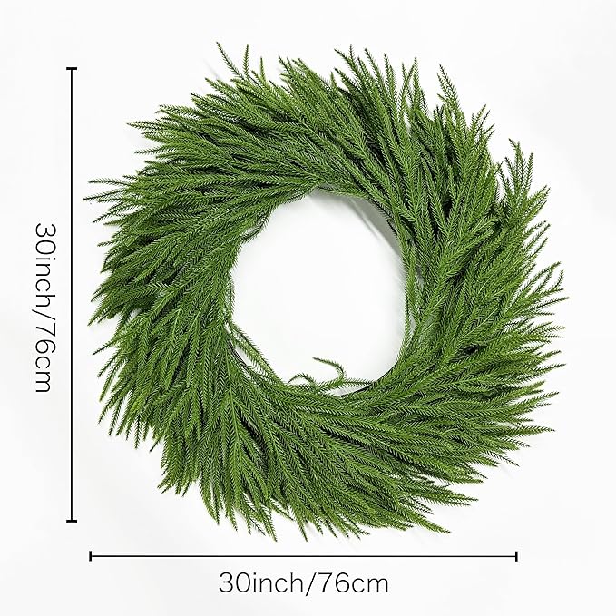 Christmas Wreaths for Front Door 30 Inch Norfolk Pine Wreath for All Seasons Artificial Green Wreath Holiday Decoration for Indoor Outdoor Home Decor