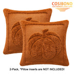 COSIBONO Rust Red Pumpkin Fall Throw Pillow Covers 18x18, Set of 2 Cute Fall Halloween Pillow Cases for Sofa Autumn Decor Soft Faux Fur Farmhouse Cushion Covers for Thanksgiving Living Room Bedroom