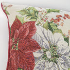 Christmas Tapestry Throw Pillow Cover 18x18 Inch - Festive Woven Jacquard Poinsettia & Holly Cushion Case - Red Piped Edges, Hidden Zipper - Decorative Holiday Home Decor for Sofa/Couch