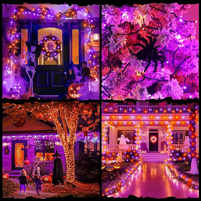 300LED 93 Ft Orange & Purple Halloween Lights 8 Modes Halloween Light Mini Twinkle Light for Party Indoor Outdoor Decor