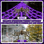 Halloween Spider Web Lights Giant Spider, 16.4Ft 450 LED Lighted Spider Web with with 8 Lighting Modes Waterproof & Timer for Indoor Outdoor House Haunted Yard Decor, Purple