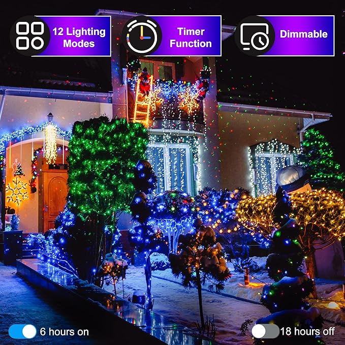 750LED Christmas Lights Outdoor Use, 240ft 12 Modes Blue LED String Lights with Timer Dimmable, Waterproof Christmas Tree Lights for Xmas Patio Yard Fence Balcony Garden Party Decor Blue