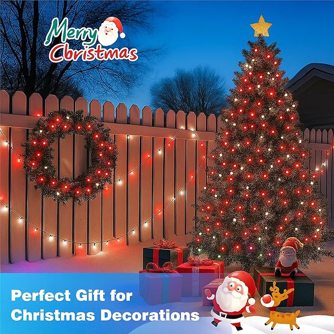 Christmas Lights 500LED 164FT, Waterproof Christmas Tree Lights with 8 Modes, Remote Control 3 Timers & Memory Function Xmas Decorations for House and Holiday (White and Red)