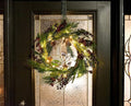 Red Co. 22” Light-Up Christmas Wreath with Pinecones & Evergreens, Battery-Operated LED Lights with Timer