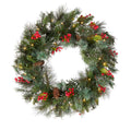National Tree Company 24 in Pre-Lit Wintry Pine Flocked Artificial Christmas Wreath, Christmas Decoration with Pinecones, Red Berries, 50 Clear LED Lights, 113 Tips, Timer, Green