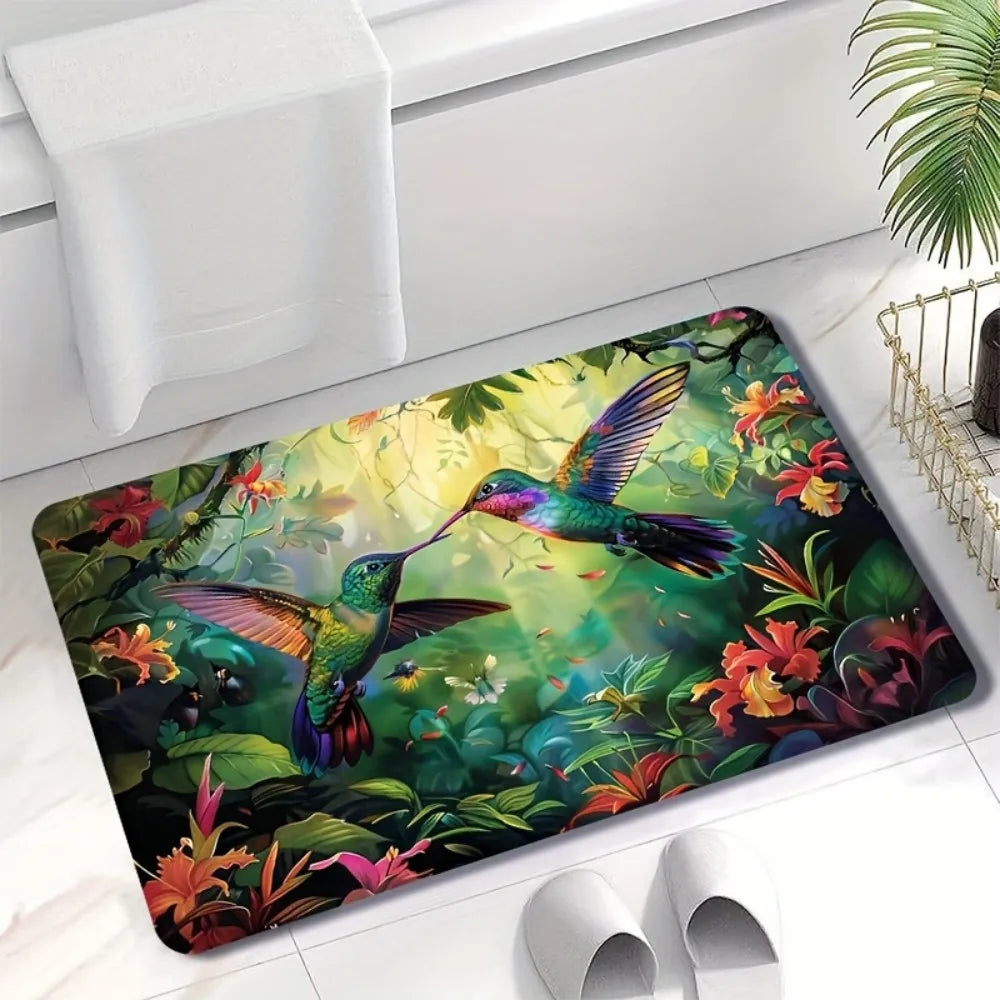 VIKAMA Spring Hummingbird Tropical Design Floor Mat, Non-Slip And Dirt-Proof, For Entrance, Bathroom, Kitchen Home Decor Carpet