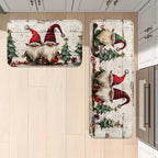 VIKAMA 2-Piece Christmas Rug Set White-Bearded Father Christmas Design Kitchen Mat Entrance Doormat Non-Slip Festive Home Decor