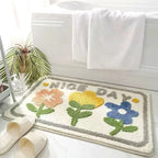 VIKAMA | Fresh Floral Imitation Cashmere Rug - Non-Slip, Absorbent Bathroom Mat/Living Room Doormat/Multi-Purpose Foot Mat