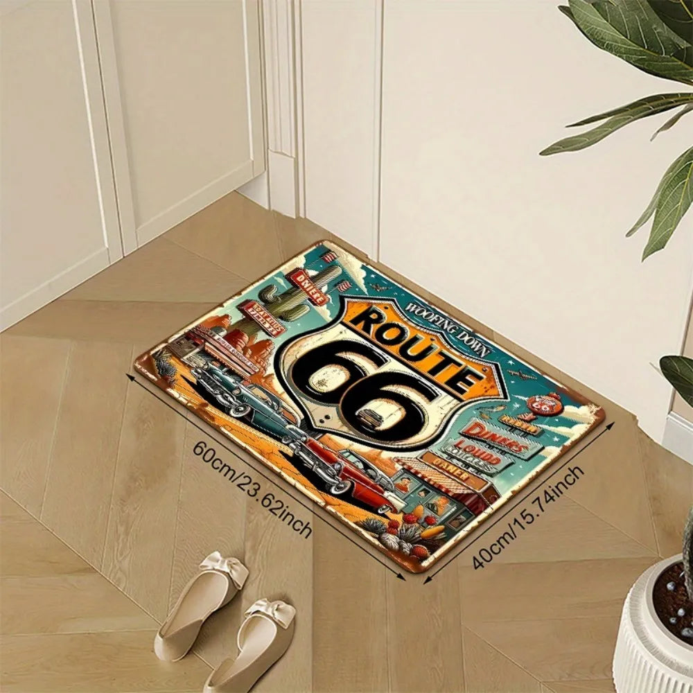 VIKAMA Vintage Racing Car Theme Print Carpet Indoor And Outdoor Anti-Fouling Doormat Balcony Laundry Floor Mat Home Decor