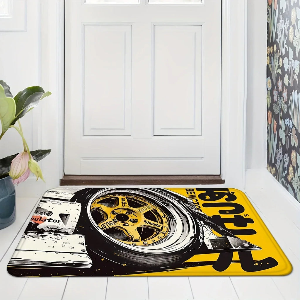 VIKAMA Racing Wheels Printed Carpet Soft Noise Reduction Entrance Door Mats Bedroom Bathroom Doorway Mats Home Decoration