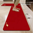 VIKAMA Diatomaceous Earth Kitchen Floor Mats New Chinese Non-slip Dirt-resistant Cuttable Carpet Red Entrance Bathroom Mat