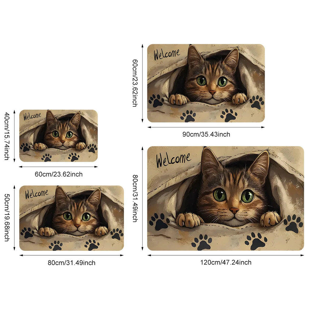 VIKAMA Cartoon Cute Cat Carpet Soft Doormat Welcome Mat Living Room Carpet Kitchen Rug Rug For Bedroom Outdoor Carpet Home Dec