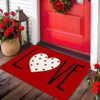 Valentine's Day Heart Welcome Doormat Rectangular Mat with Red White Heart Design Hand Washable for Home Entrance Home Decor