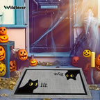 VIKAMA Welcome Mat Gray Outdoor Carpet Black Cat Carpet Crystal Velvet Non-Slip Mat Rug For Bedroom Living Room Carpet